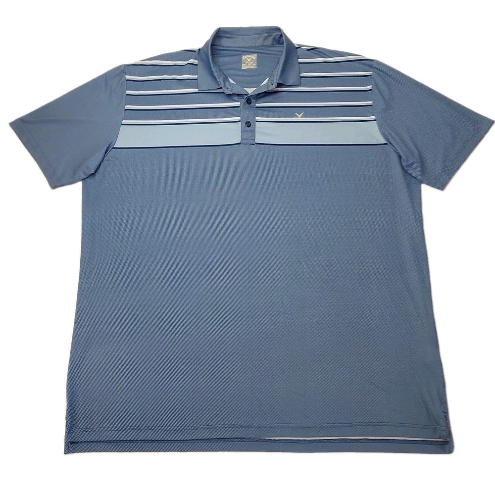Callaway Golf Shirt Mens XXL Blue Stretch Short Sleeve Opti‎ Dri Polo